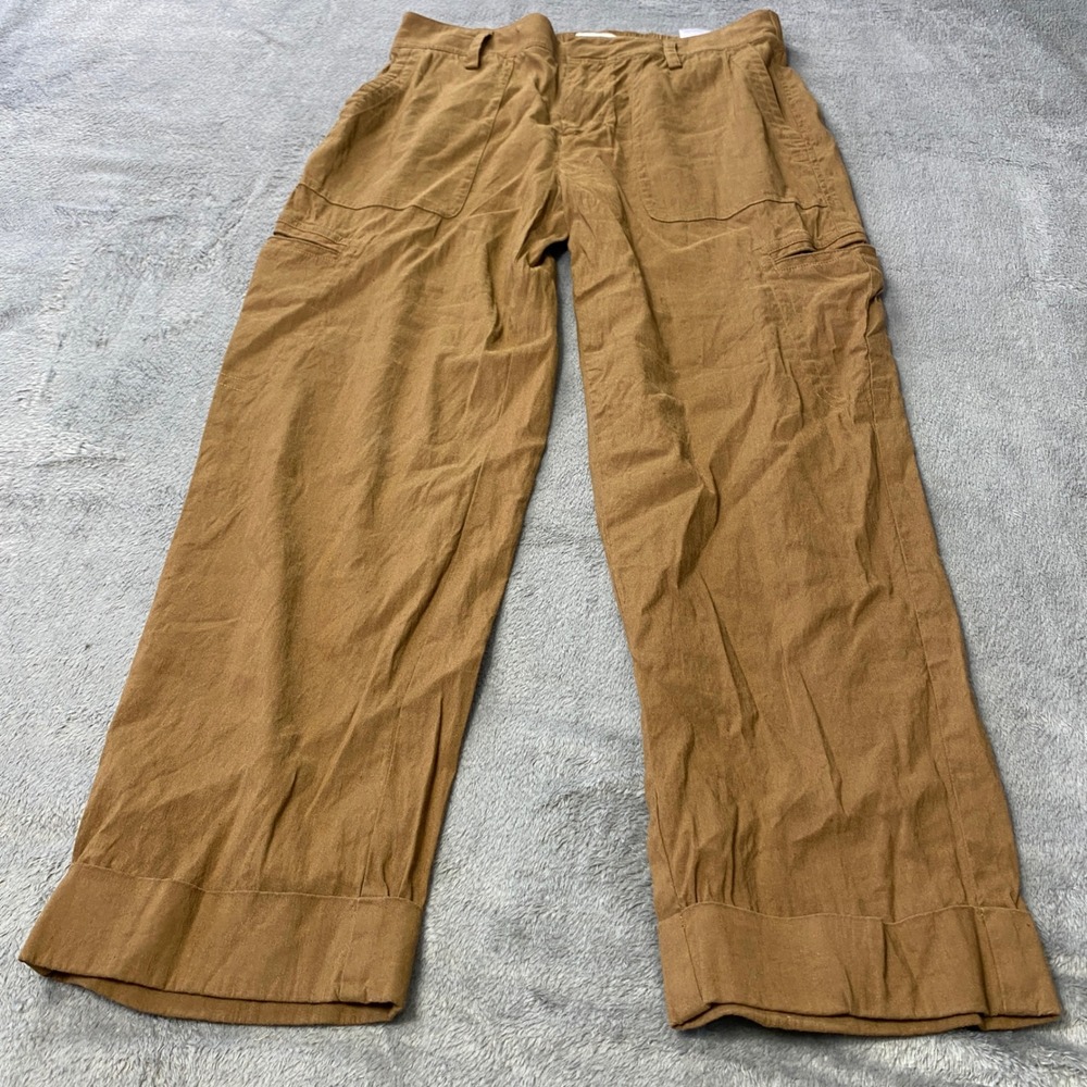 Vince Cargo Pants Womens M Brown Linen Blend Wide Leg Utility Trousers V06730